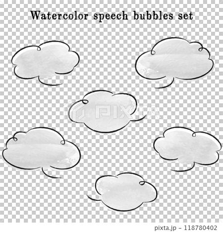 Colorful cloud-shaped speech bubbles watercolor vector illustration set Colorful cloud-shaped speech bubbles watercolor vector illustration set 118780402