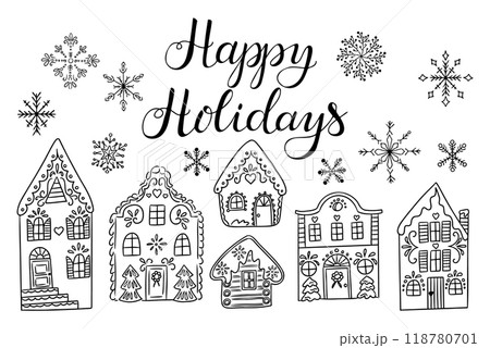 Doodle card with Christmas houses and text 118780701