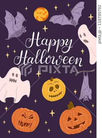 Halloween greeting card with hand drawn ghosts 118780702