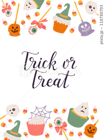Halloween poster with hand drawn sweets 118780703
