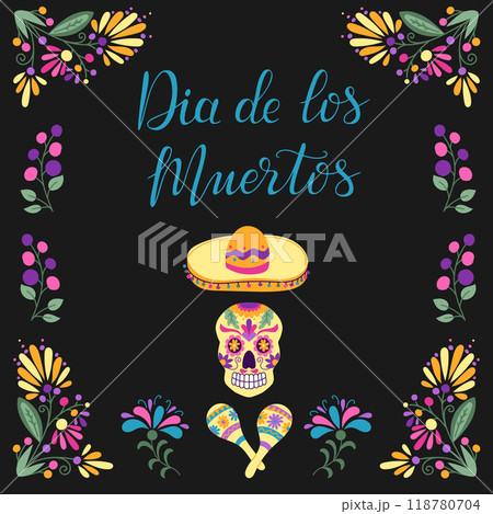 Dia de los Muertos square poster with skull 118780704