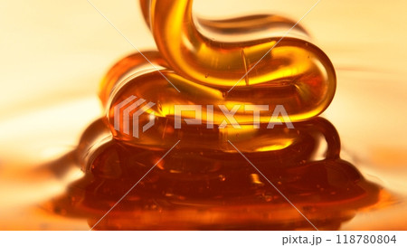 Organic Real Honey Pouring in Extreme Macro Shot. Selective Focus. 118780804