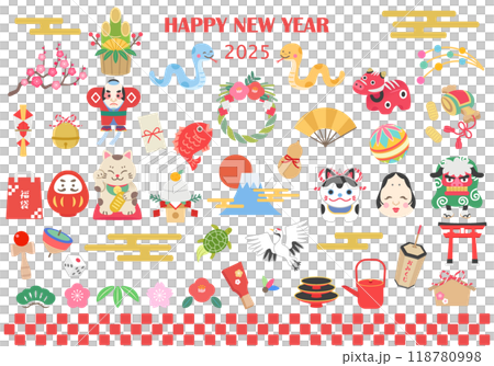 2025年　お正月アイコンイラストセット　（巳年） 118780998