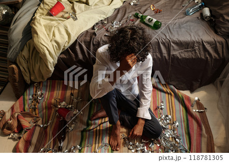 Drunk man with headache and nausea Drunk man with headache and nausea 118781305