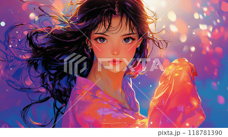レトロなタッチの女性のイラスト	 118781390
