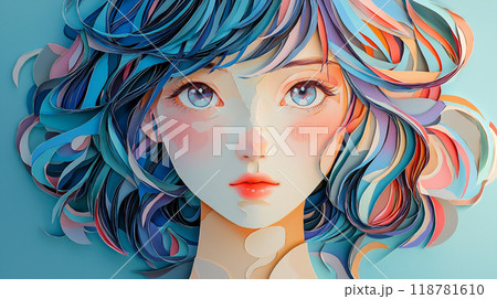 ペーパーアートで描かれた若い女性のイラスト	 118781610