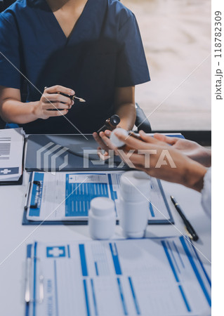 international team of professional doctors having a meeting in conference room at the modern hospital. Healthcare and medical development concept. 118782309