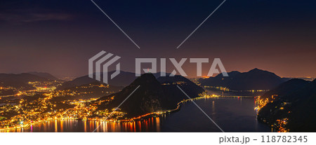 illuminated city in night in the mountains illuminated city in night in the mountains 118782345