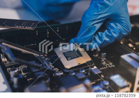 Electronics technician, electronic engineering electronic repair, electronics measuring and testing, repair and maintenance concepts. 118782359