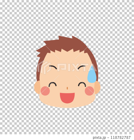一個可愛的小男孩在冷汗中笑的插圖 Emoji 表情圖示面部表情白色背景向量 一個可愛的小男孩在冷汗中笑的插圖 Emoji 表情圖示面部表情白色背景向量 118782787