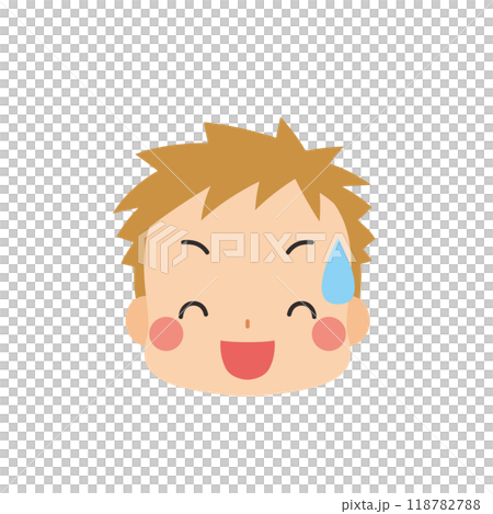 一個可愛的小男孩在冷汗中笑的插圖 Emoji 表情圖示面部表情白色背景向量 一個可愛的小男孩在冷汗中笑的插圖 Emoji 表情圖示面部表情白色背景向量 118782788
