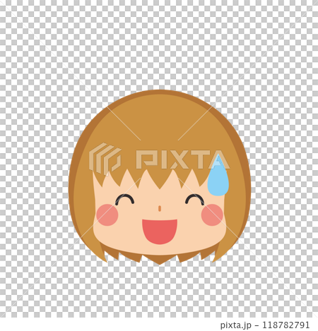 Illustration of a cute little girl laughing with a cold sweat Emoji Icon Face Expression White Background Vector 118782791