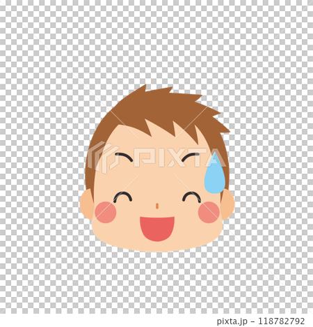 Illustration of a cute little boy laughing with a cold sweat Emoji Icon Face Expression White Background Vector Illustration of a cute little boy laughing with a cold sweat Emoji Icon Face Expression White Background Vector 118782792