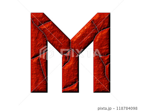 3D rendered illustration. Rusty-brown stone letter. Custom cracked font. 118784098