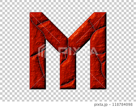 3D rendered illustration. Rusty-brown stone letter. Custom cracked font. 118784098