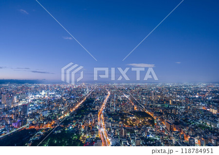 展望台から眺める大阪市の夜景 118784951