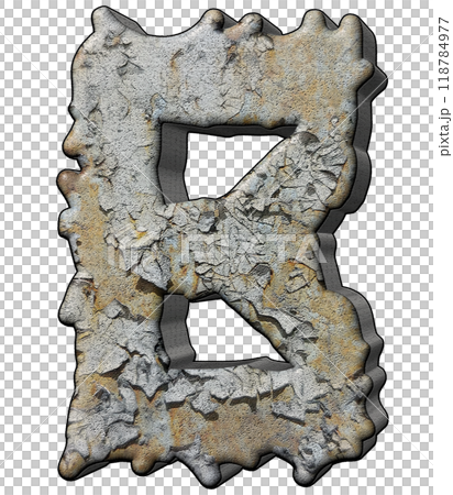 3D rendered illustration. Desquamated grunge letter. Custom art font. 118784977