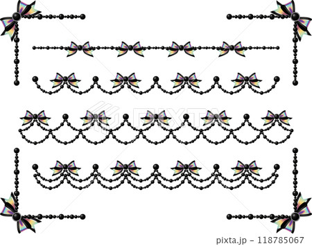パール、石、リボンFセット、三色9虹濃 118785067