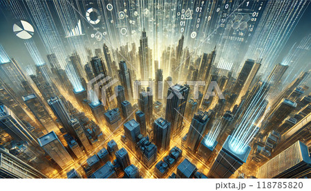 高層ビルから見える都市データ風景3 118785820