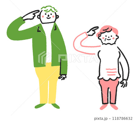 頭部を指指す若い男性とシニア女性 セットのストックイラスト素材 頭部を指指す若い男性とシニア女性 セットのストックイラスト素材 118786632