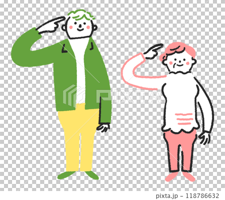 頭部を指指す若い男性とシニア女性 セットのストックイラスト素材 頭部を指指す若い男性とシニア女性 セットのストックイラスト素材 118786632