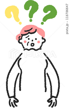 沢山の疑問があるまたは色々なことが分からない認知症のシニア　ストックイラスト素材 118786647