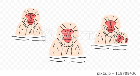 Japanese macaques with babies soak in hot springs, graphic design. Snow monkeys bathing and soaking, primate and animal, vector design and illustration 118788436