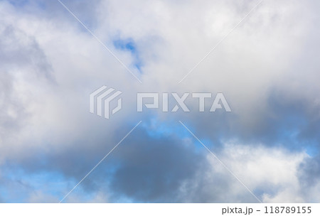 View of beautiful blue sky with and gray rainy clouds white clouds. 118789155