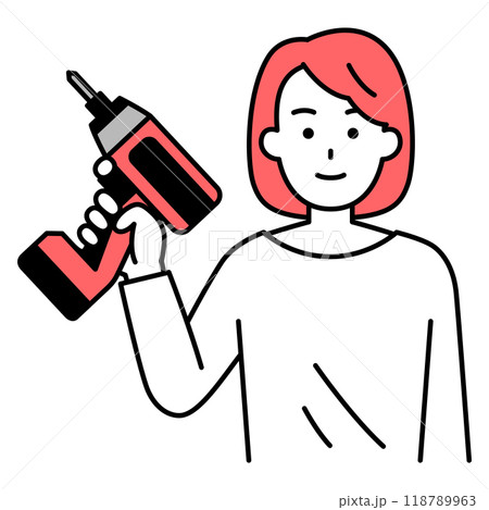 インパクトドライバーを持つカジュアルな女性 118789963