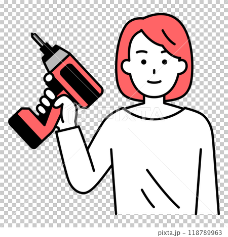 インパクトドライバーを持つカジュアルな女性 118789963