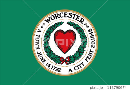 Flag of the city of Worcester, Massachusetts, USA, original colors and proportions. Illustration 118790674