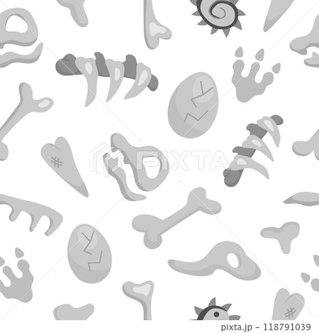 Vector dinosaur bones, skeletons and skulls seamless pattern. Cute prehistoric animal fossil repeat background. Dino burial and tombs digital paper. Archaeologists or paleontologist texture Vector dinosaur bones, skeletons and skulls seamless pattern. Cute prehistoric animal fossil repeat background. Dino burial and tombs digital paper. Archaeologists or paleontologist texture 118791039