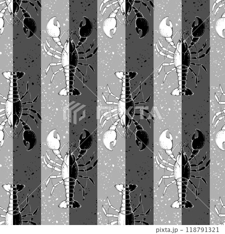 Lobster seamless print for textile and fabric. Black and white striped pattern Lobster seamless print for textile and fabric. Black and white striped pattern 118791321