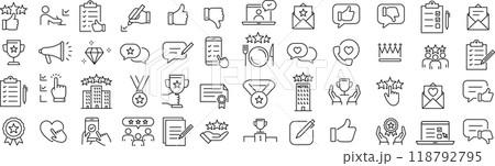 ベクターでモノクロのフィードバックに関する線画アイコンセット 118792795