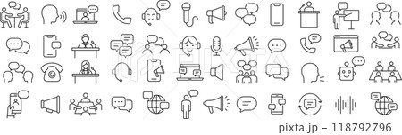 ベクターでモノクロの会話に関する線画アイコンセット 118792796