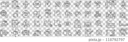 關於單色向量中的產品的線條畫圖示集 關於單色向量中的產品的線條畫圖示集 118792797