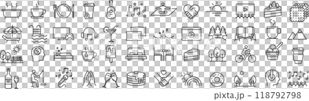 一組關於在單色向量中放鬆的線條畫圖標 一組關於在單色向量中放鬆的線條畫圖標 118792798