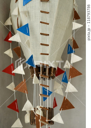 air balloon, decorative balloon for interior decoration. balloon. flags ladder and basket. 118793786