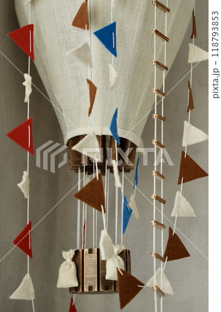 air balloon, decorative balloon for interior decoration. balloon. flags ladder and basket. air balloon, decorative balloon for interior decoration. balloon. flags ladder and basket. 118793853