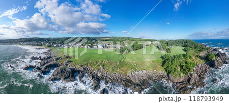 空撮「青森県」天然芝生の美しい海岸線・種差海岸　八戸市 118793949