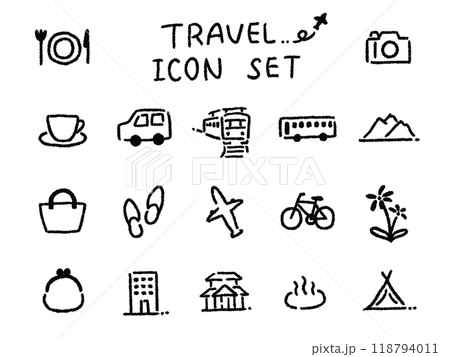 旅行テーマのシンプルな手描きアイコンセット 118794011