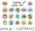 旅行テーマのシンプルな手描きアイコンセット 118794012