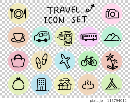 Simple hand drawn icon set on travel theme 118794012