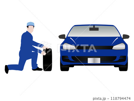 タイヤ交換と作業員 タイヤ交換と作業員 118794474