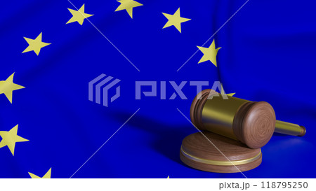 The Hammer wood law on eu flag image 3d rendering. The Hammer wood law on eu flag image 3d rendering. 118795250