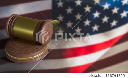 The Hammer wood law on American  flag image 3d rendering. 118795266