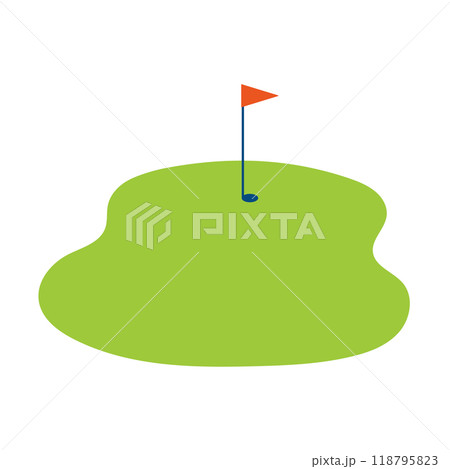 ピンフラッグとカップとグリーンのイラスト ピンフラッグとカップとグリーンのイラスト 118795823