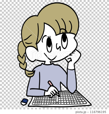 A girl doing her writing homework 118796195