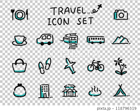 手繪簡單的旅行圖像圖示集 118796319