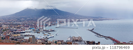 Panoramic view of Naples and the Vesuvius in Italy 118796469